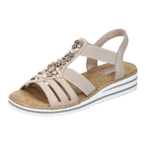 Riemchensandale RIEKER Gr. 39, beige Damen Schuhe Sommerschuh, Sandalette, Keilabsatz, mit sommerlicher Verzierung