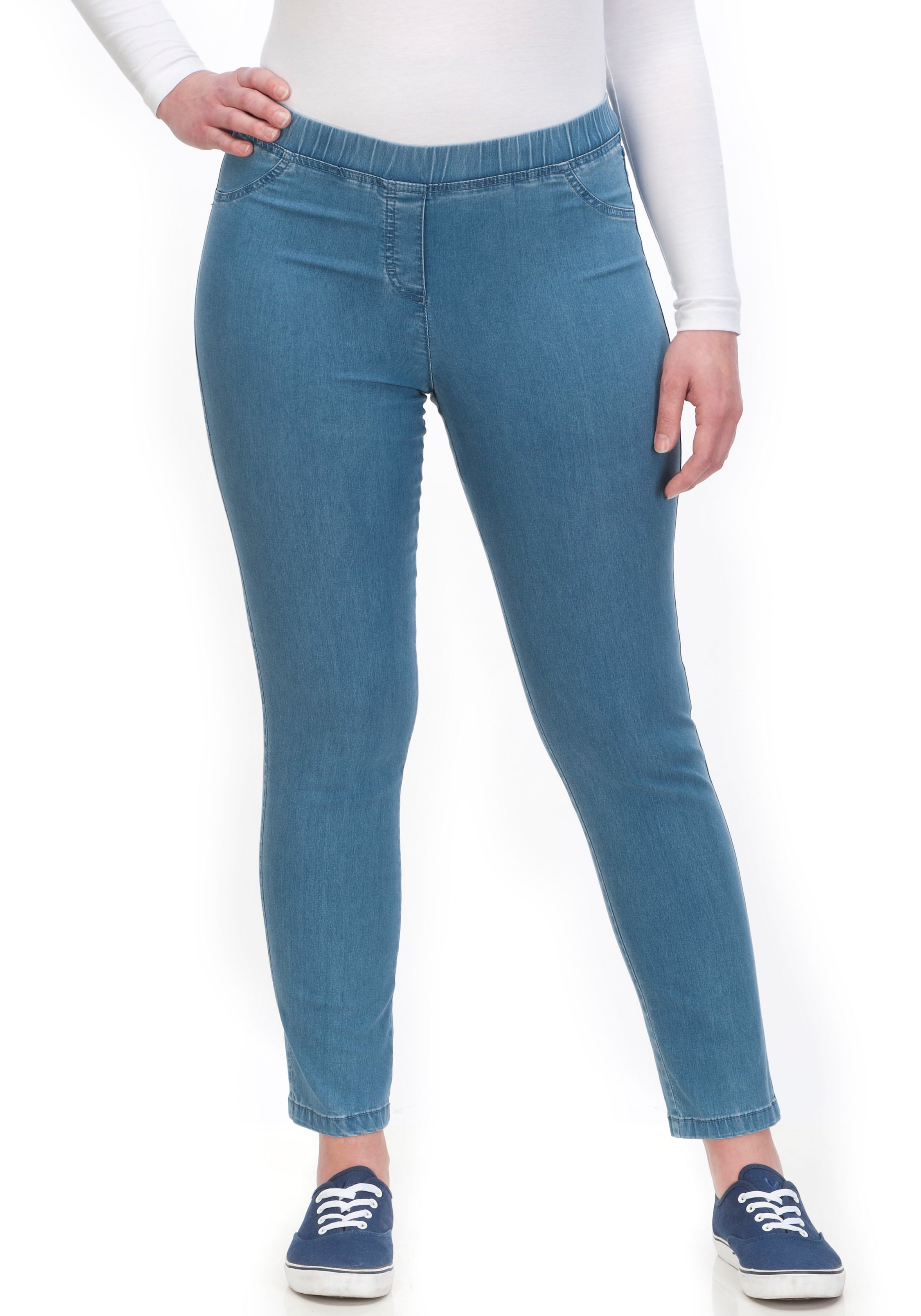 Jeansjeggings KJBRAND "JENNY", Damen, Gr. 52 (26), K-Gr, blau (denim bleached), Denim/Jeans, Obermaterial: 78% Baumwolle, 18% Polyester, 4% Elasthan, unifarben, skinny fit lang, Jeans, angenehm weiche Quer-Stretch Qualität Image