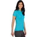 Poloshirt TRIGEMA "TRIGEMA mit Kristallsteinen" Gr. XL, blau (azur) Damen Shirts kurzarm