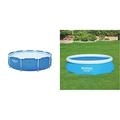 Bestway Steel Pro Frame Pool ohne Pumpe, rund 305x76cm Stahlrahmenpool, blau & Flowclear™ Solarabdeckplane Ø 289 cm, für runde 305 cm Aufstellpools, blau