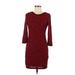 Express Casual Dress - Bodycon Crew Neck 3/4 sleeves: Red Print Dresses - Women's Size Small