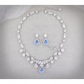 Swarovski Crystal Sapphire Blue Wedding Bridal Zirconia Necklace Earrings Set Jewelry Light Turquoise Backdrop Ju