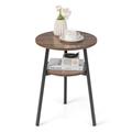 Costway 2-Tier Round End Table with Open Shelf and Triangular Metal Frame-Brown