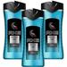 Ruszr 3 in 1 Shower Gel for Body Hair and Face Sports Blast Invigorating Body Wash for Men 3 Pk x 13.52 Fl. Oz - UK Import