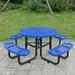 Outdoor Furniture Folding Picnic Table with 4 Benches 46 Round Outdoor Metal Camping Table Set with Plastic Texture Tabletop and Steel Frame Foldable Camping Table for Picnic Party BBQ Blue