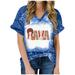 YWDJ Baseball Mothers Day Shirts for Women Tops Dressy Casual Graphic Short Sleeve V Neck Festival Tie Dye Summer Tops for Women Cute Tops Going Out Tops Fashion Beach Classy Y2K Soft Basic Blue S