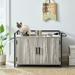 LANTRO JS Hidden Cat Litter Box Furniture with Ventilation and Bench Seat Pet Crate with Iron and Wood Sturdy Structure