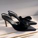 Kate Spade Shoes | Kate Spade Black Satin Ruffle Sling Back Heels 8 Narrow | Color: Black | Size: 8