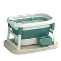 Baby Bath Support Foldable Bathtub, Newborn Baby Bath Tub Stand - Plastic Collapsible Baby Bathing Tub Non-Slip Legs Folding Bath Tubs Toddler Baths Shower Basin Travel,Green,with Thermometer