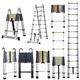 Retractable Collapsible Ladder 10.5FT Telescoping Extension Aluminum Ladder, Attic Ladder/RV Ladder/Loft Ladder/Home Ladder with 2 Detachable Hooks, 330lb Capacity