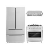 Cosmo 3 Piece Kitchen Appliance Package w/ French Door Refrigerator, 36" Dual Fuel Freestanding Range, Insert Range Hood, & Air Fryer | Wayfair