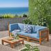 Brayden Studio® Belle Outdoor 4-Piece Acacia Wood Sectional Teak Sofa Seating Group w/ Cushions Wood/Natural Hardwoods in Blue/Brown | Wayfair