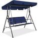 Arlmont & Co. 3-Seater Outdoor Canopy Swing Glider Bench W/PVC-Coated Polyester Fabric, Steel Frame Metal in Blue | 64 H x 68 W x 41 D in | Wayfair