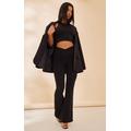 Black Crepe Dip Cross Over Hem Flare Trousers