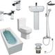 Complete Bathroom Suite 1500mm Straight Bath Toilet Basin Shower - White