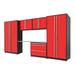Proslat Fusion Plus 6-Piece Glossy Red Garage Cabinet Set with Silver Handles and Stainless Steel Countertop