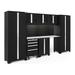 NewAge Products BOLD Series Black 8-Piece Cabinet Set with Stainless Steel Top Backsplash and LED Lights