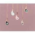 Evil Eye Necklace Solid Gold/14K Enamel Teardrop Pendant Dainty Protection Charm