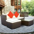 LANTRO JS 3 Piece Patio Sectional Wicker Rattan Outdoor Furniture Sofa Set
