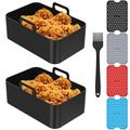 Lieonvis 2 Pcs Air Fryer Silicone Pot Reusable 8QT Air Fryer Silicone Liners Rectangle Air Fryer Basket with 4 Silicone Pads 1 Oil Brush Air fryer Accessories
