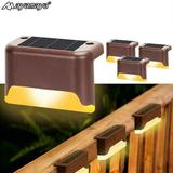 4 PACK Fence Solar Lights Outdoor AYAMAYA Waterproof Fence Wall LED Lamp Automatic Solar Powered Step Lights for Garden Patio Deck Stair Warm Light
