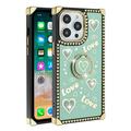 For Apple iPhone 13 Pro Max (6.7 ) Fashion Gold Love Hearts Diamond Bling Sparkly Glitter Ornaments with Ring Stand Cover Xpm Phone Case [ Teal ]