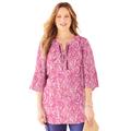 Plus Size Women's Liz&Me® Lace-Up Bell Sleeve Peasant Blouse by Liz&Me in Pink Burst Paisley (Size 4X)