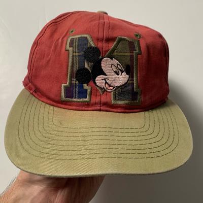 Disney Accessories | 031 - Vintage 90s Walt Disney Mickey Mouse Faded Snapback Cap Hat | Color: Black/Red | Size: Os
