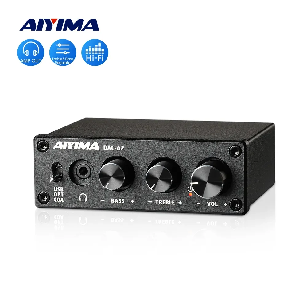 AIYIMA Amplificateur DAC-A2 2.0 Hifi Décodeur Numérique USB Radiateur Audio Sauna Téléphone Amplificateur 24Bit 96KHz Coaxial Sortie Optique RCA