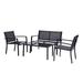 GZXS 4 Pieces Patio Furniture Set Outdoor Garden Conversation Sets Poolside Lawn Chairs(1 Loveseat+2 Armchairs) with Glass Coffee Table Porch Furniture (Black)