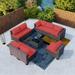 Gotland Outdoor Patio Furniture Set 9 Piece Sectional Rattan Sofa Set Rattan Wicker Patio Conversation Set with 8 Seat Cushions and 1 Tempered Glass Table Red