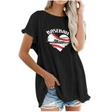 Yyeselk Womens Cotton and Linen Summer Tees Casual Crew Neck Short Sleeves Tunic Shirts Baseball and Letter Print Cotton and Linen Oversized Tops Black XXL