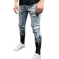 Noarlalf jeans for men Men s Casual Trousers Motorcycle Cool Print Personality Ripped Jeans Pants men s pants