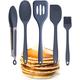 Taylors Eye Witness Denim Blue Silicone Turner, Spoon, Spatula, Tongs and Brush Set - Dishwasher Safe. Durable Non-Scratch Heads Utensil Kitchen Tools. Odour, Stain, Heat Resistant. 5 Year Guarantee