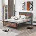 Full Size Platform Bed, Metal frame and Wood Headboard and Footboard Bed Frame, Mid-Century Modern Style Bedroom Furniture