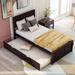 43" Pine Twin Size Platform Bed with Twin Size Trundle, Solid Wood Slats Support, Vintage Headboard and Footboard for Bedroom