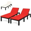 Costway 2PCS Patio Rattan Lounge Chair Chaise Recliner Adjust with Red & Off White Cover