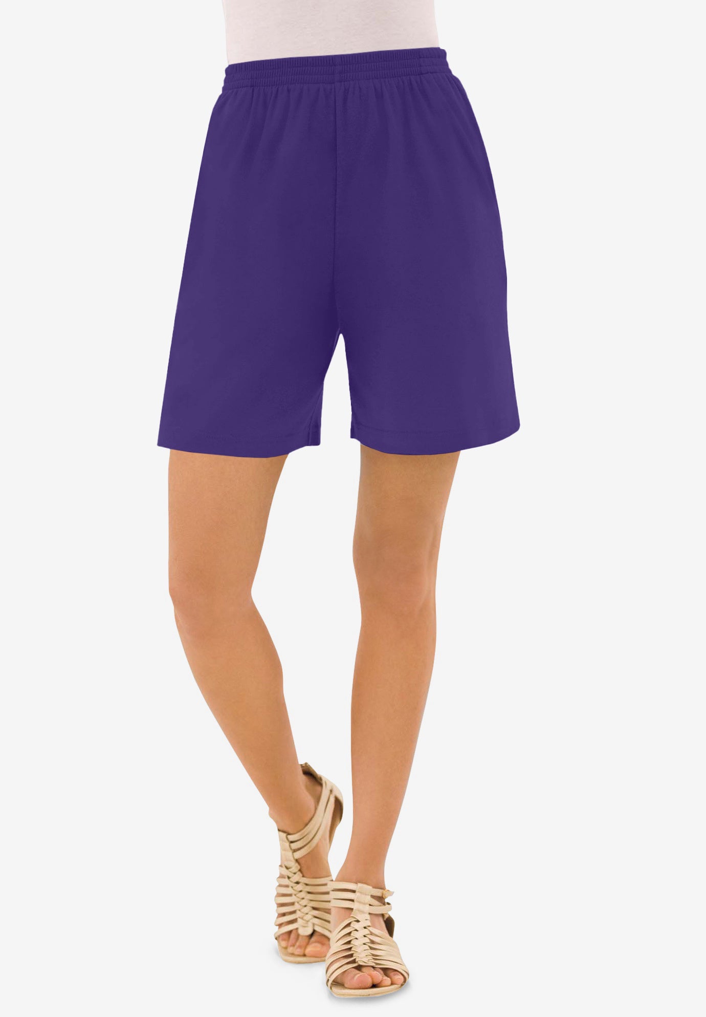 Plus Size Women's Plus Size Soft Knit Pull-On Short by Roaman's in Midnight Violet (Size M)