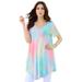 Plus Size Women's Swing Ultra Femme Tunic by Roaman's in Multi Soft Mist (Size 14/16) Short Sleeve V-Neck Shirt