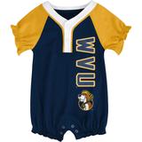 Girls Infant Navy/Gold West Virginia Mountaineers Raglan V-Neck Romper