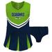 Girls Toddler College Navy/Neon Green Seattle Seahawks Cheerleader Dress with Bloomers Set