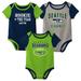 Newborn & Infant College Navy/Neon Green/Heather Gray Seattle Seahawks Three-Pack Team Wordmark Bodysuit Set