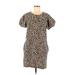 Velvet by Graham & Spencer Casual Dress - Shift Crew Neck Short sleeves: Brown Animal Print Dresses - Women's Size Medium - Print Wash