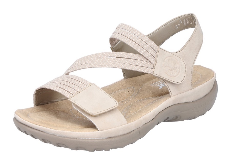 Riemchensandale RIEKER, Damen, Gr. 43, beige, Nubuklederimitat, Schuhe Riemchensandale, Sommerschuh, Sandalette, Keilabsatz, mit Gummizügen