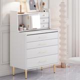 MDF Vanity Makeup Table with Mirror, Retractable Table,7 Drawers