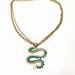 Jessica Simpson Jewelry | Authentic Jessica Simpson Matte Gold Long Beaded Snake Pendant Necklace 24" +3" | Color: Blue/Gold | Size: 24" + 3" Extender