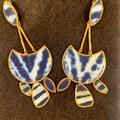 Anthropologie Jewelry | Anthropologie Gold Plated Brass Drop Earrings With Textile Cotton Piecing. | Color: Blue/Gold | Size: Os