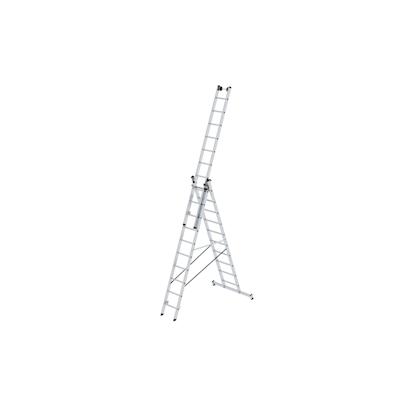 PROREGAL Sprossen-Mehrzweckleiter 3-teilig mit nivello®-Traverse und Wandlaufrollen 3x10 Sprossen Image