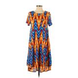 Lularoe Casual Dress - Midi: Blue Chevron/Herringbone Dresses - Women's Size 2X-Small