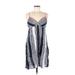 H&M Casual Dress - Mini Plunge Sleeveless: Blue Print Dresses - Women's Size 6